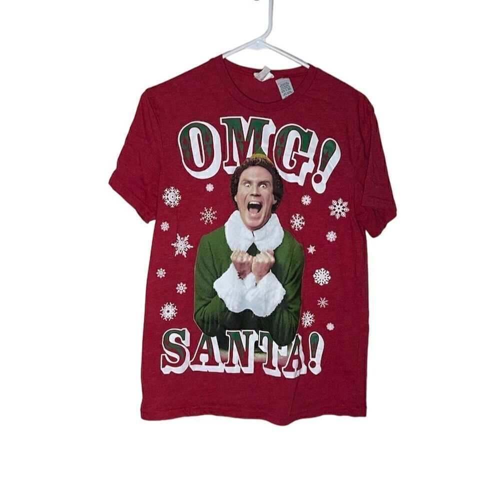 Unisex Elf OMG Santa Christmas T-Shirt Red Graphic Holiday Tee Medium